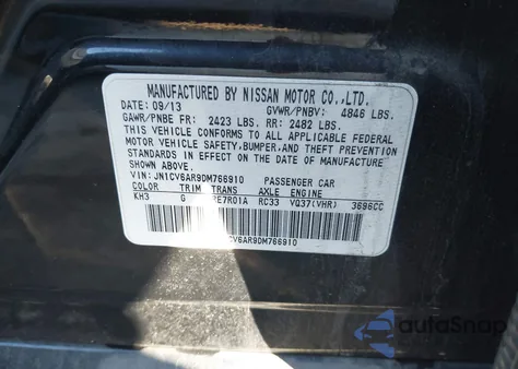 2013 Infiniti G37X from USA, damaged, VIN JN1CV6AR9DM766910